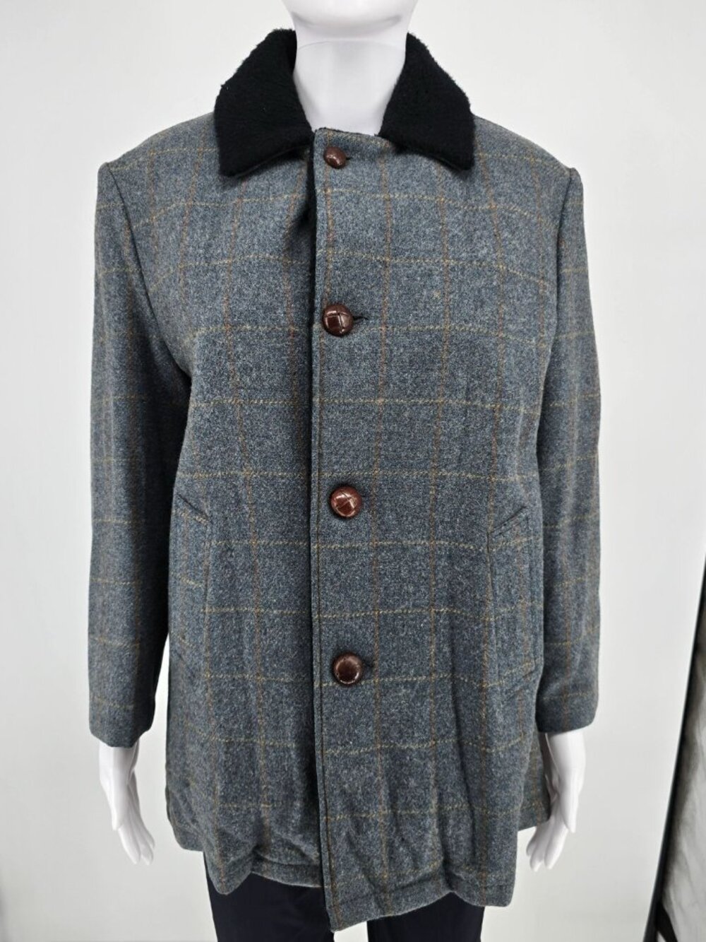 Vintage 1960s Weatherpal by Lee Wald Womens Faux Fur Collar Plaid Wool Coat (M)